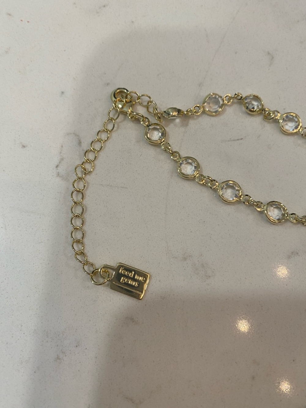 Feed Me Gems Gold and Clear crystal Hand Chain Bracelet - Picture 3 of 3